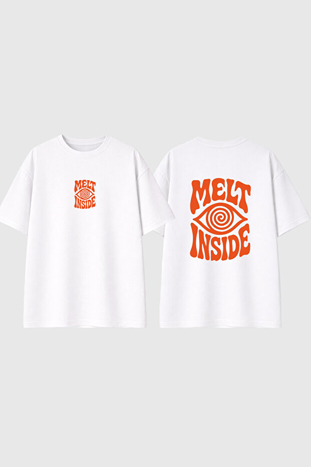 Melt Inside Design Printed White Oversize T-Shirt