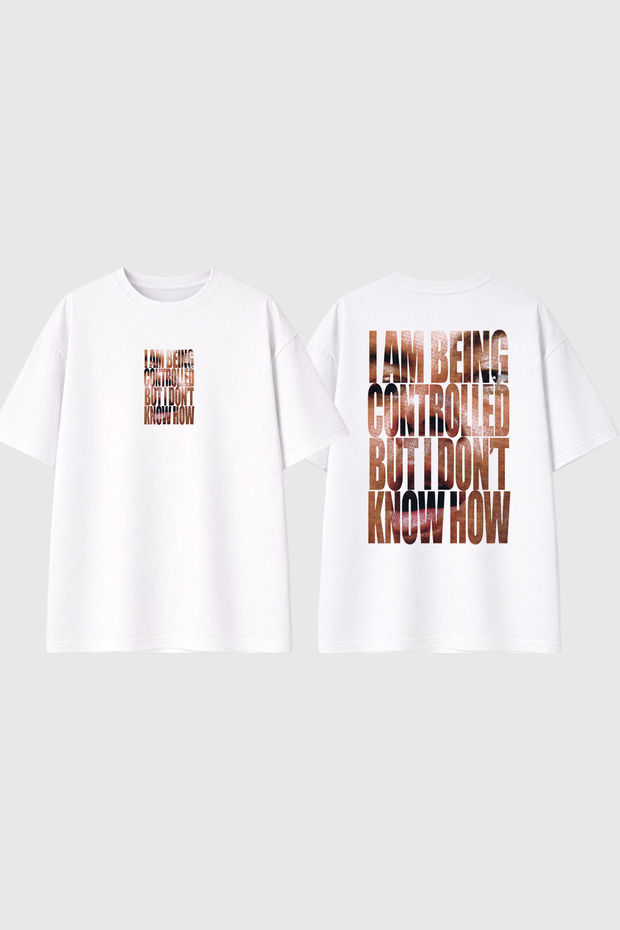 Being Controlled Design Printed White Oversize t Shirt