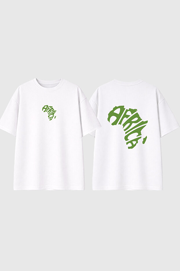 Africa 3 Design Printed White Oversize t Shirt