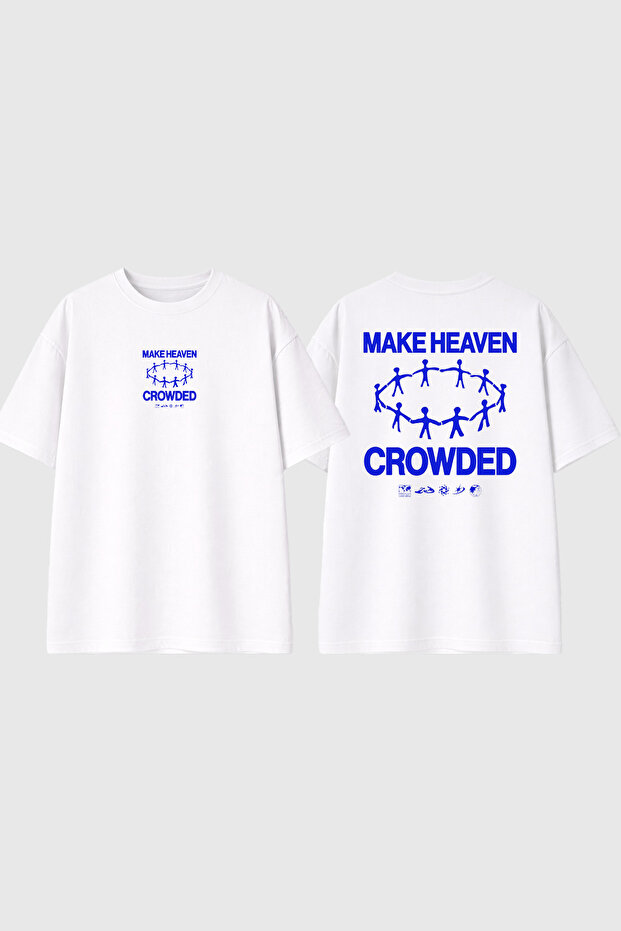 Crowded Design Printed White Oversize T-Shirt