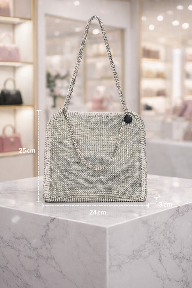 Luxury Evening Dress Design with Chain Strap, All-Stone Women's Shoulder Bag