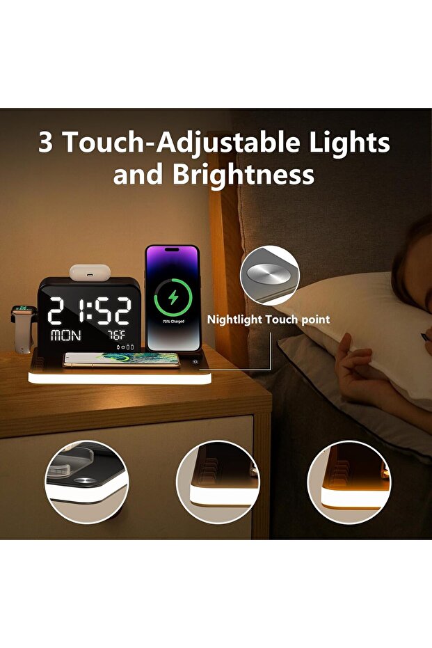 محطة الشحن اللاسلكي بيزوس ماكس 7 في 1 مع ساعة - 5