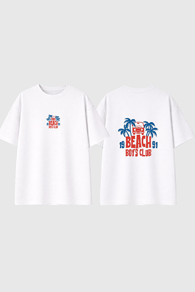 Beach Boys Club Design Printed White Oversize T-Shirt