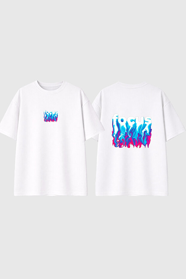 Focus Design Printed White Oversize T-Shirt