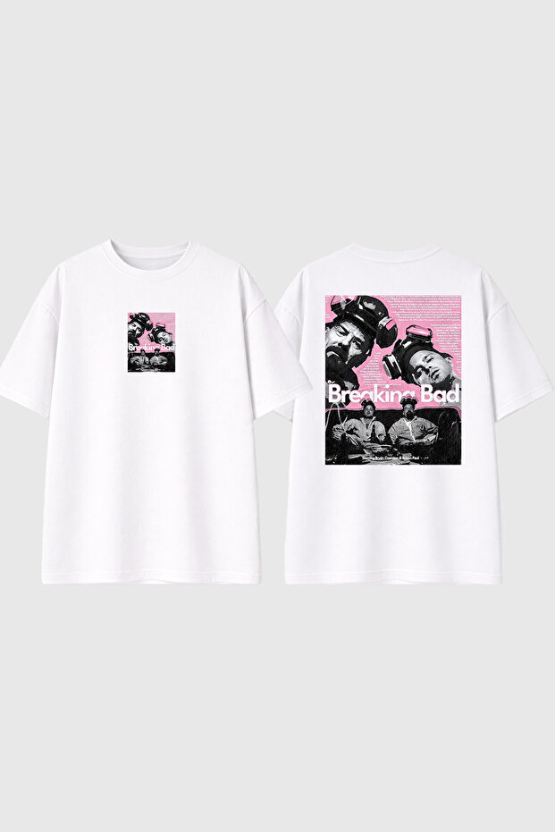Breaking 2 Design Printed White Oversize t Shirt
