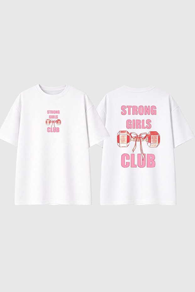Strong Girl Design Printed White Oversize T-Shirt