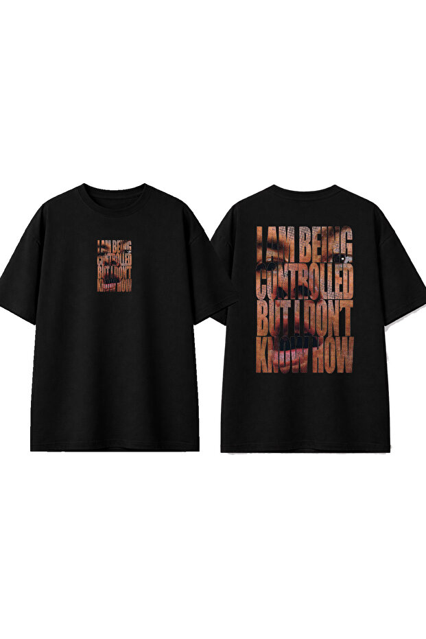 Being Controlled Design Printed Black Oversize T-Shirt
