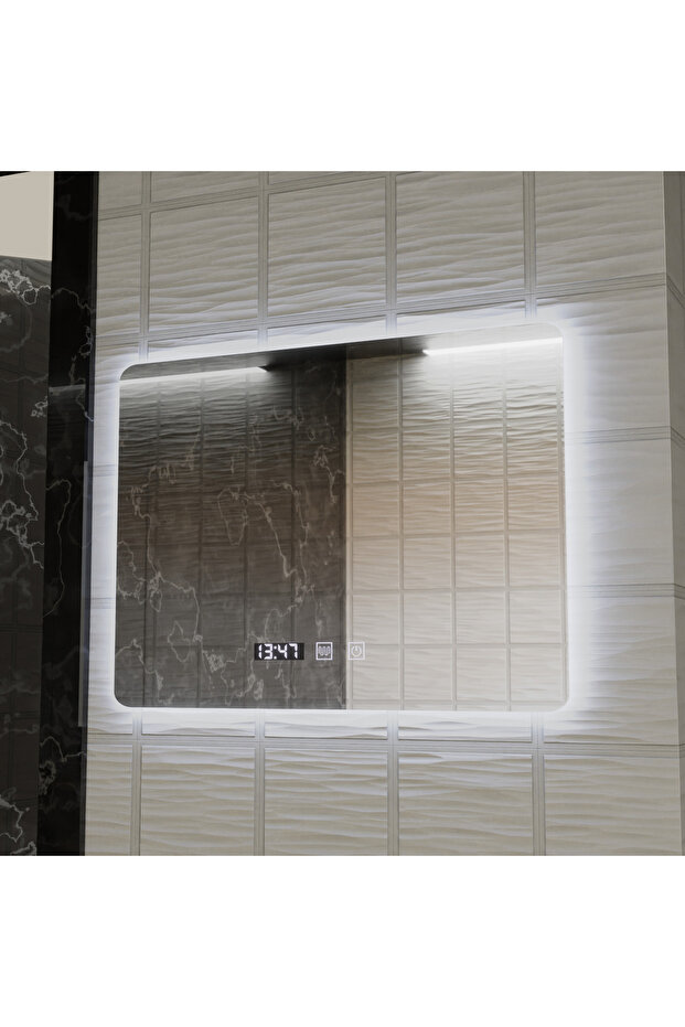 ARTAR Touch Rectangular LED Mirror, 80X60cm, Defog System, Dimmable, Clock and Temperature - 7