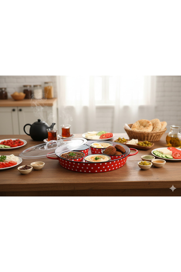 Breakfast tray with lid and serving bowls