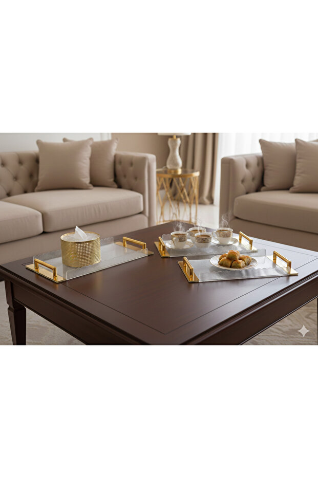 طقم صواني تقديم مع علبة مناديل - 2