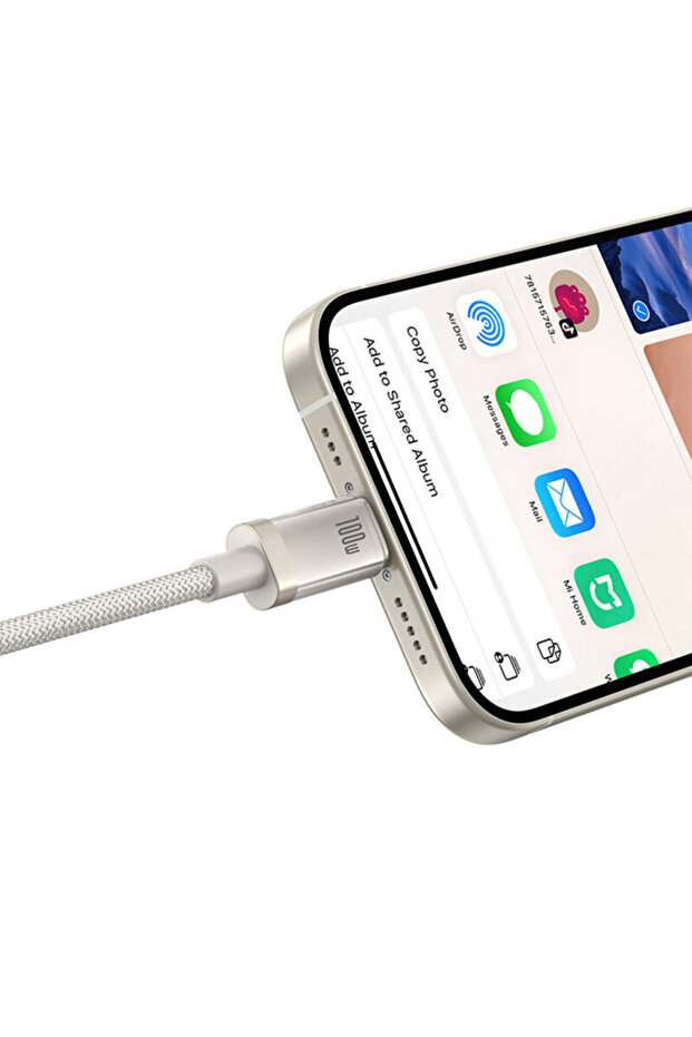 Type-C Data Cable 100W, 2m, Beige - 2