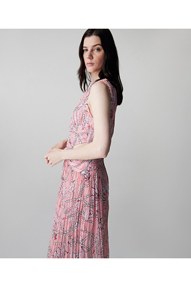 Desenli piliseli elbise - 5