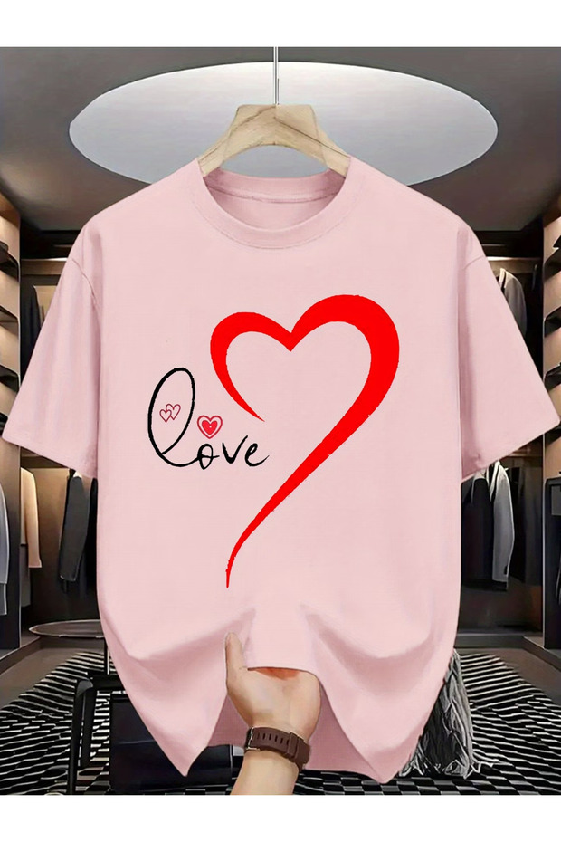 تي شيرت قطني كبير الحجم مطبوع عليه LOVE