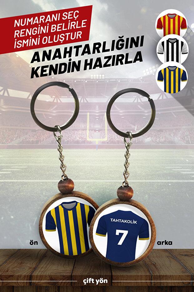 Wooden Forma Keychain Yellow Navy Blue
