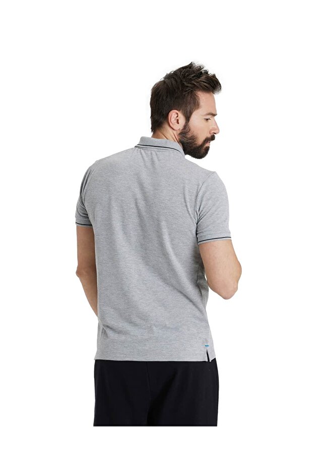 قميص بولو رياضي من القطن الخالص باللون الرمادي - 4