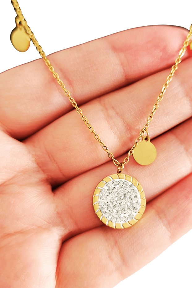 Lumière Halo Sparkling Stone Filled Gold Necklace