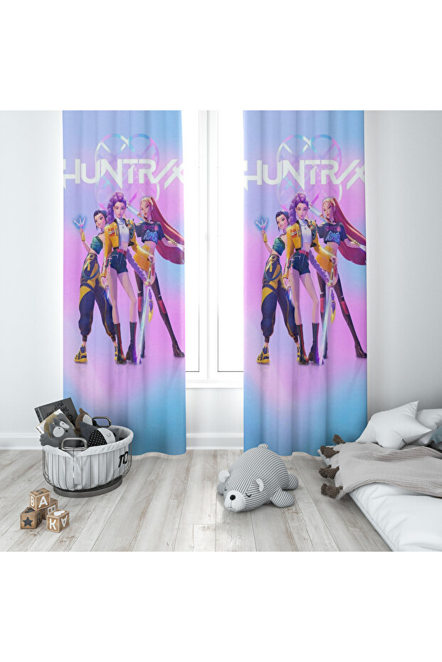 Huntrix Girls Team Pink and Blue Background Curtain M36