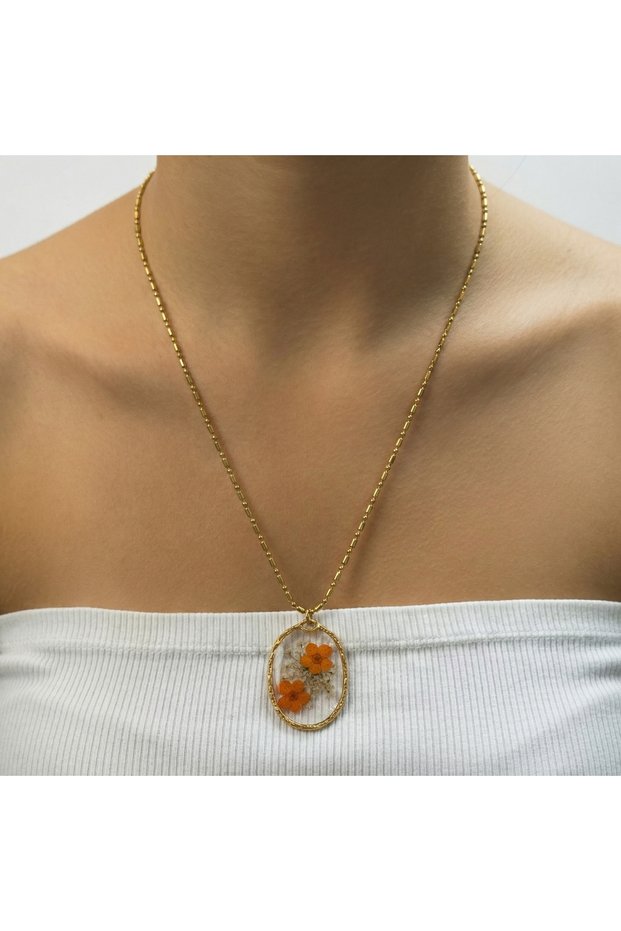 316L Anti-Tarnish Steel Gold Color Flower Motif Women's Necklace
