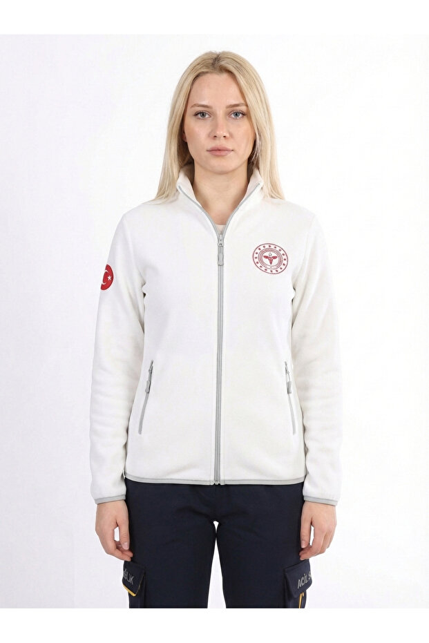 112 Emergency Health Cardigan Full Zipper Three Thread Raised Collar White Unisex
