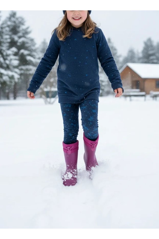 Konçlu Plush Emoji Girls' Rain Boots 26-35 Fuchsia