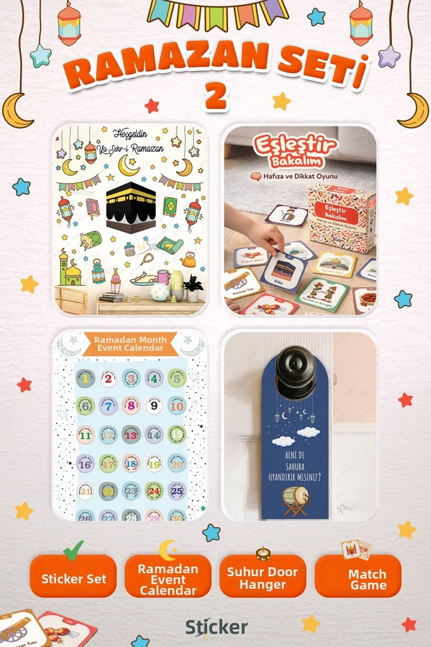 Ramadan Month Sticker Games and Activities Set, Set of 4 Ramadan Decoration and Activity Set for Kids2
