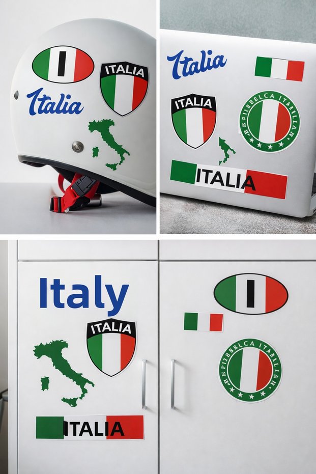 Italy Sticker 20X25 cm – Wall Decoration with Italian Flag, Map and Emblem Design