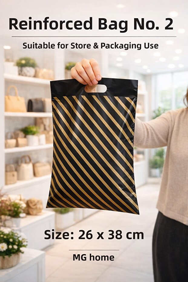 No-2 💎 1 Package Store Bag Striped Black Bag 💎 50 Pieces 1 Pack Reinforced Bags 💎 Size 26X38