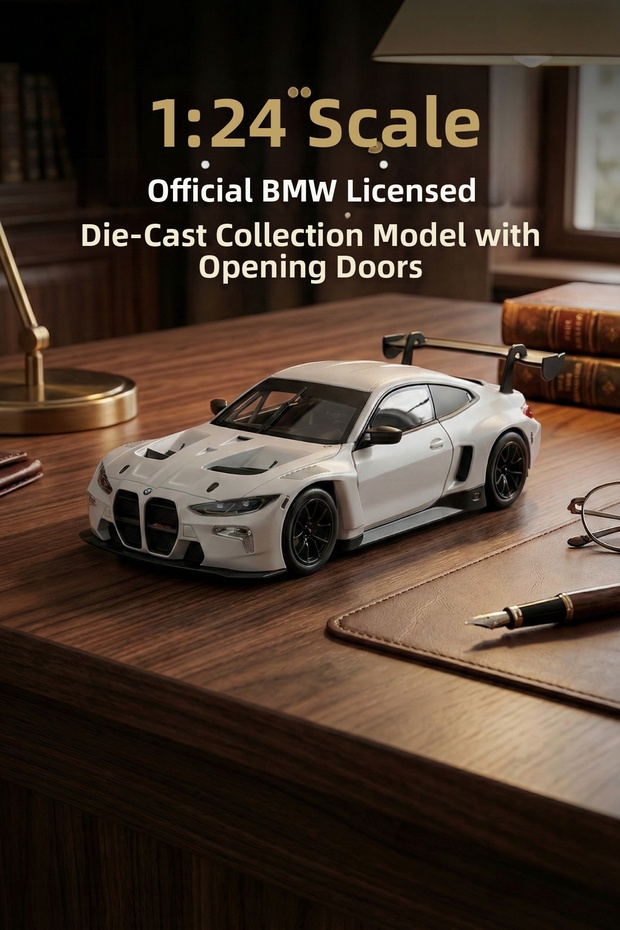 Motormax 1:24 Bmw M4 Gt3 Diecast Model Car - White Metal Collectible Vehicle
