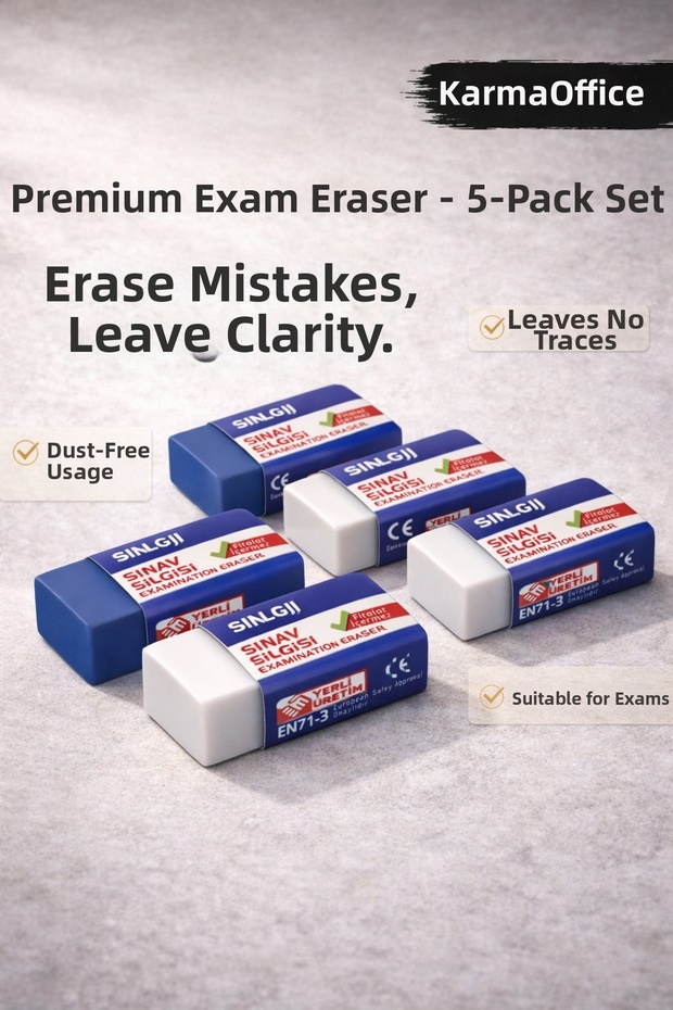 Premium Exam Eraser Set of 5 – Dust-Free, Non-Marking, Ce Certified
