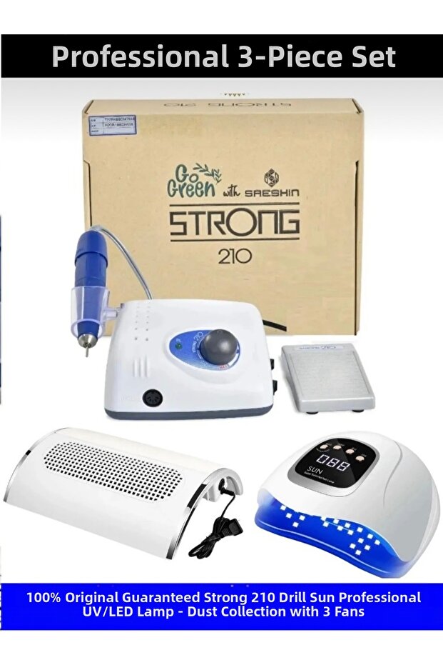 Prosthetic Nail Permanent Nail Polish Set (Strong 210 Milling Machine + Uv Led Dryer + Dust Collection)