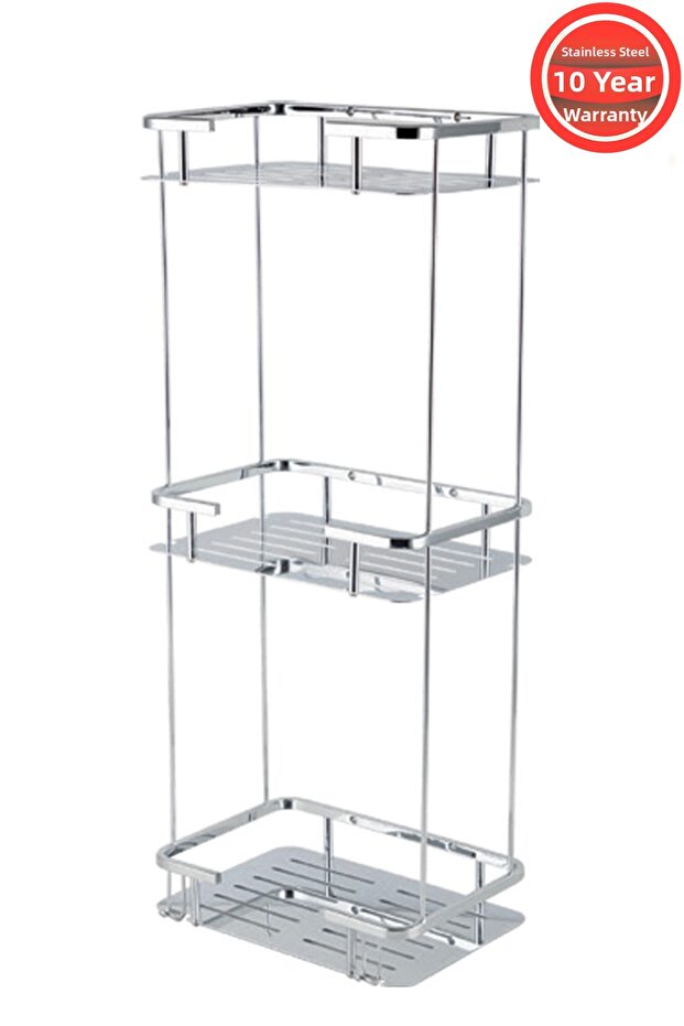 Clk Stainless Brass 3-Piece Lidya Shampoo Dispenser Bathroom Shelf Chrome Color