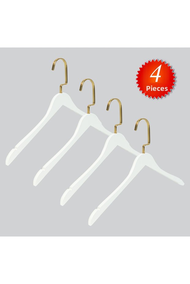 Wooden (Gold Hook Lama) Shirt, Blouse, Dress Hanger White Color 4 Pieces
