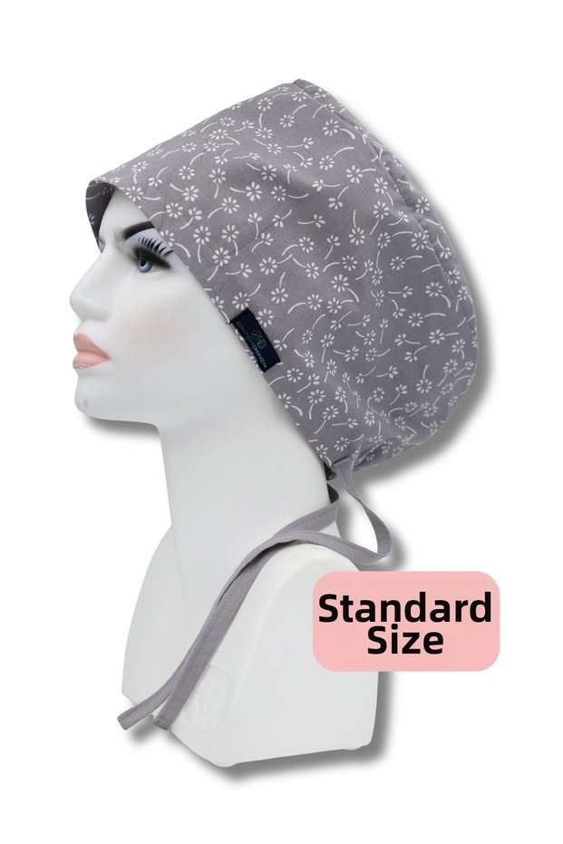 Standard Size Gray Nazlı Flowers Surgical Cap Doctor Nurse Health Worker Hospital Cap