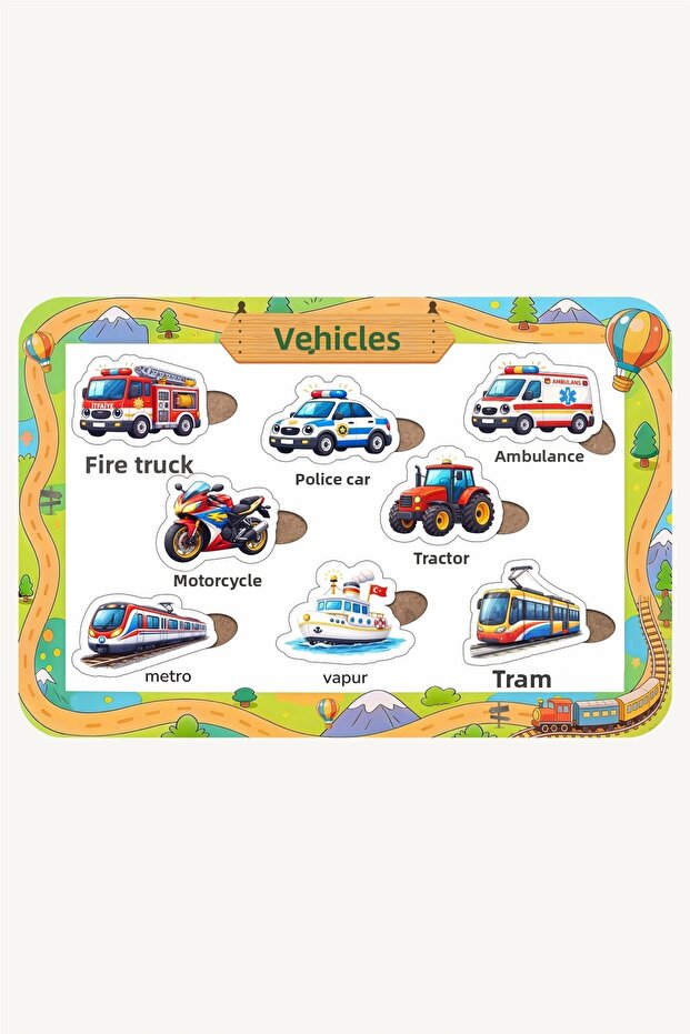 Wooden Vehicles-2, Turkish Educational and Instructional Puzzle