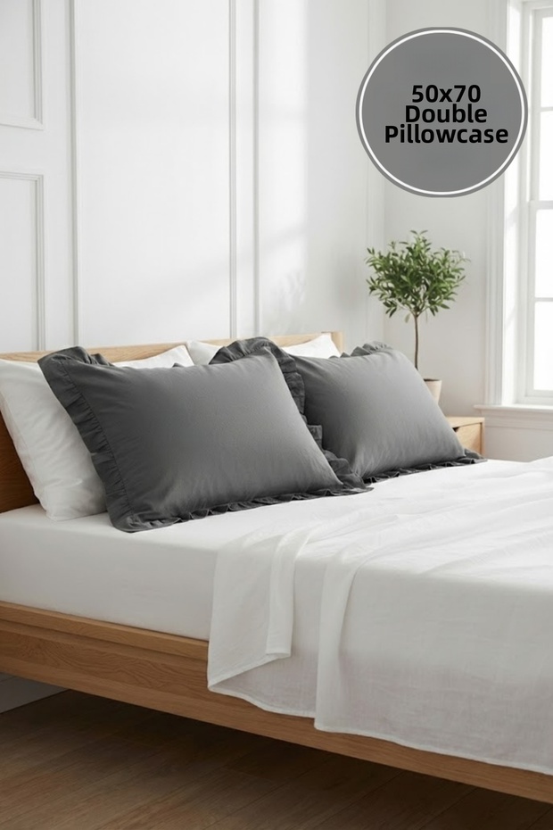 2 Pieces 100% Cotton Ruffle Pillowcase 50X70 cm Modern with Hidden Zipper