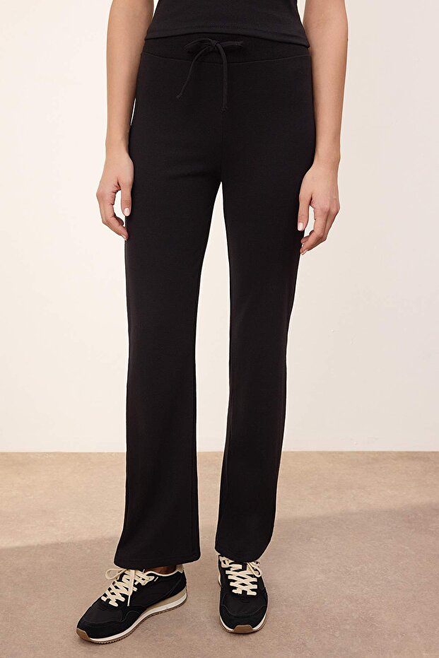Wardrobe Essentials-Siyah Fitted/Vücuda Oturan Kolsuz Örme Alt-Üst Takım TWOSS26AU00010 - 3
