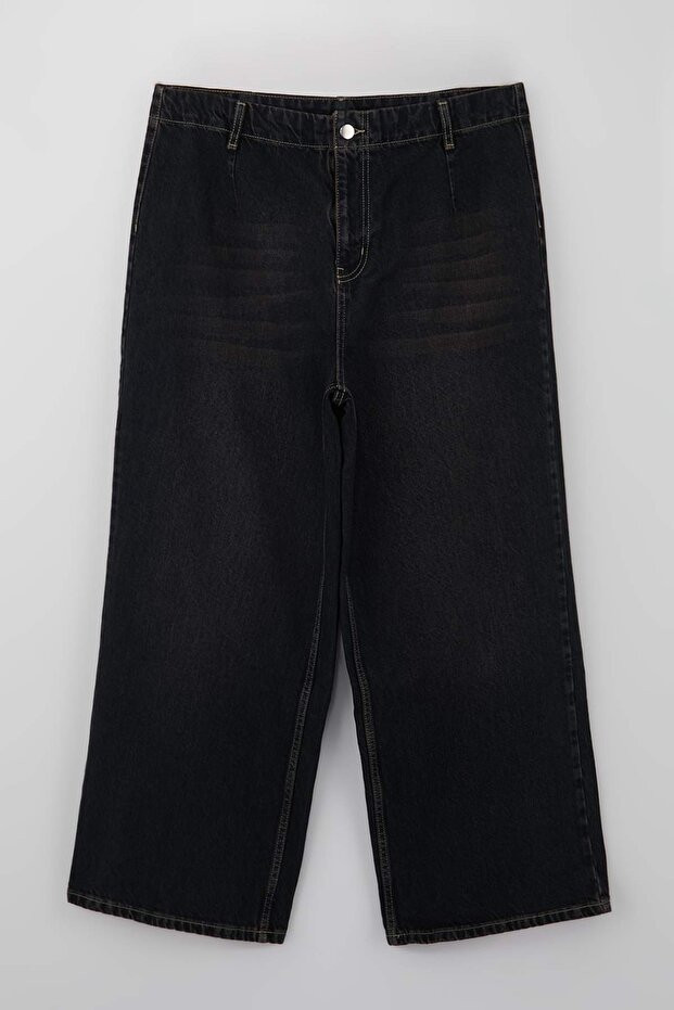 Kahverengi Yüksek Bel Pens Detaylı %100 Pamuk Non-Stretch Culotte Fit Jeans TBBSS26CJ00007 - 5