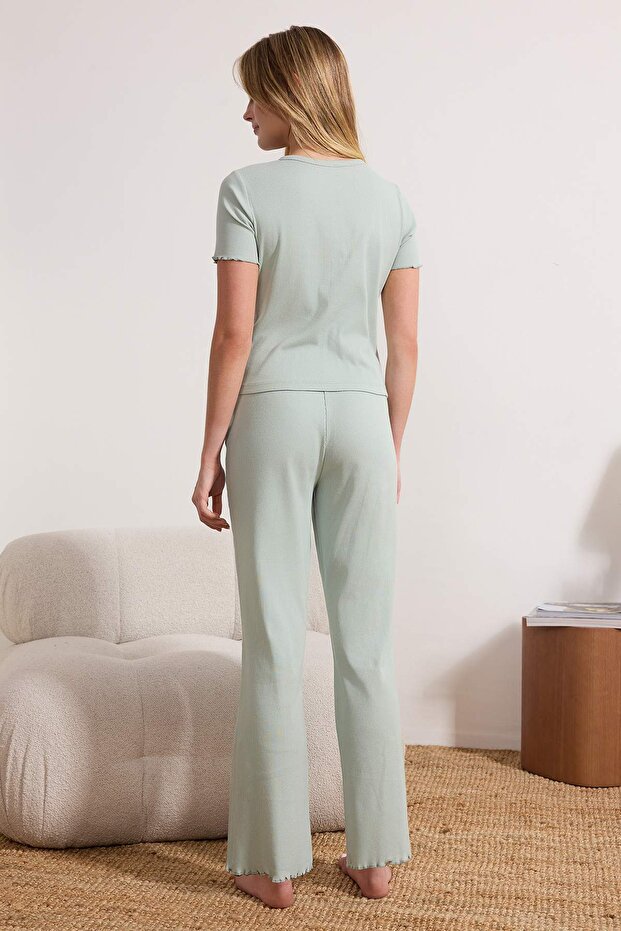 Mint %100 Pamuklu Baby Overloklu Fitilli Hırkalı Örme Pijama Takımı THMSS26PT00028 - 4
