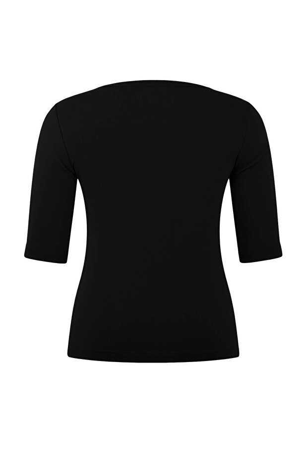 Siyah Soft Yumuşak Kumaşlı V Yaka Çıt Çıt Detaylı Örme Büyük Beden Bluz TBBSS26AF00044 - 6