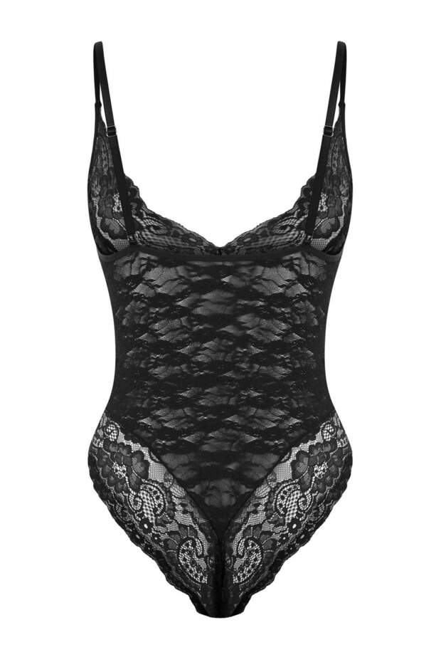 Siyah Dantel Fitted Kapsız Body THMSS26BD00003 - 3