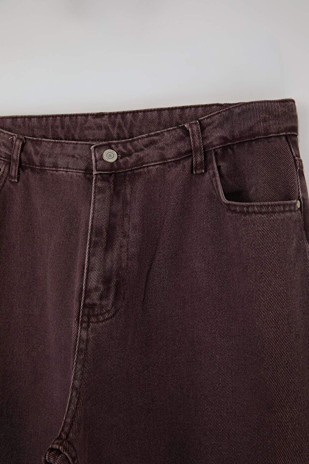 Bordo Yüksek Bel Geniş Paça Büyük Beden Wide Leg Jeans TBBSS22JE0211 - 4