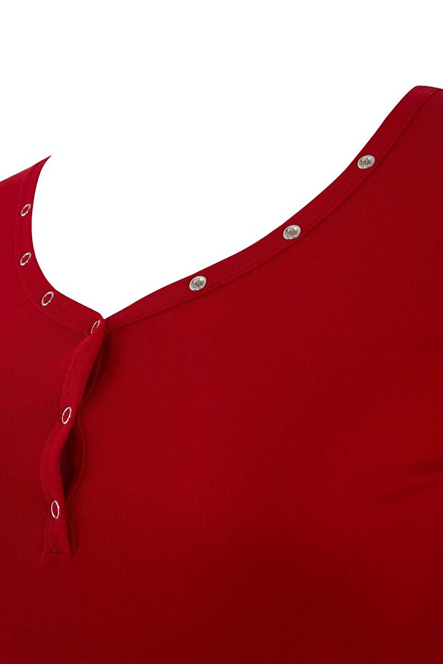 Kırmızı Soft Yumuşak Kumaşlı V Yaka Çıt Çıt Detaylı Örme Büyük Beden Bluz TBBSS26AF00044 - 5