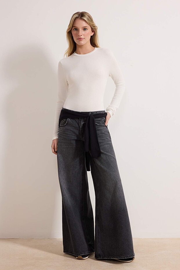 Ekru Bisiklet Yaka Slim/Vücuda Oturan Örme Body TWOAW25BD00014 - 1