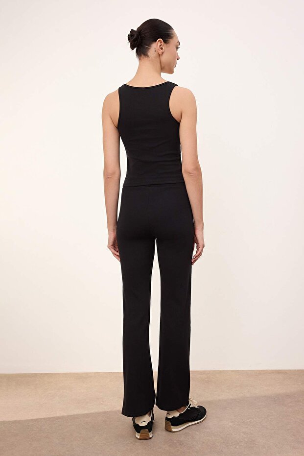 Wardrobe Essentials-Siyah Fitted/Vücuda Oturan Kolsuz Örme Alt-Üst Takım TWOSS26AU00010 - 4