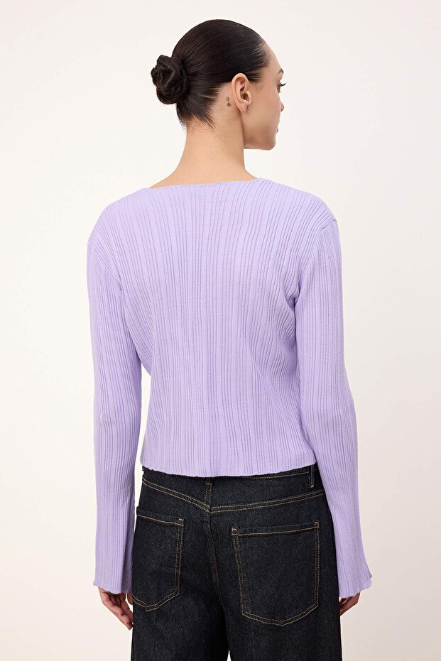 Wardrobe Essentials Lila İspanyol Kol Triko Hırka TWOAW26HI00268 - 4