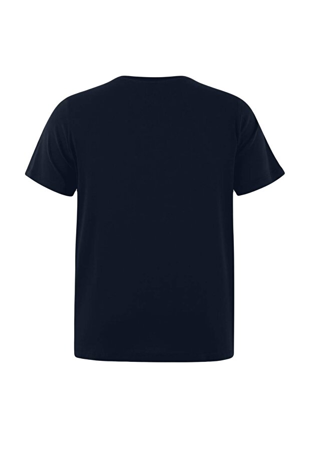 Lacivert Regular Fit Matcha Baskılı Büyük Beden T-shirt TBBSS25BF00017 - 6