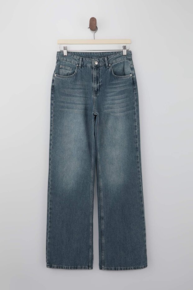 Mavi DÖKÜMLÜ Normal Bel Wide Leg %100 Pamuk Jeans TWOSS26JE00116 - 5