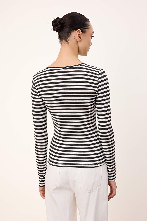 Wardrobe Essentials-Antrasit Regular/Normal Kalıp Uzun Kollu Yumuşak Örme Bluz TWOSS26BZ00245 - 5