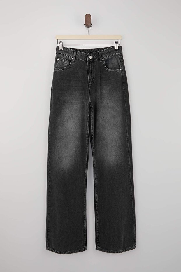 Trendyolmilla Wardrope Essentials Antrasit DÖKÜMLÜ Yüksek Bel Wide Leg Jeans TWOSS26JE00128 - 10