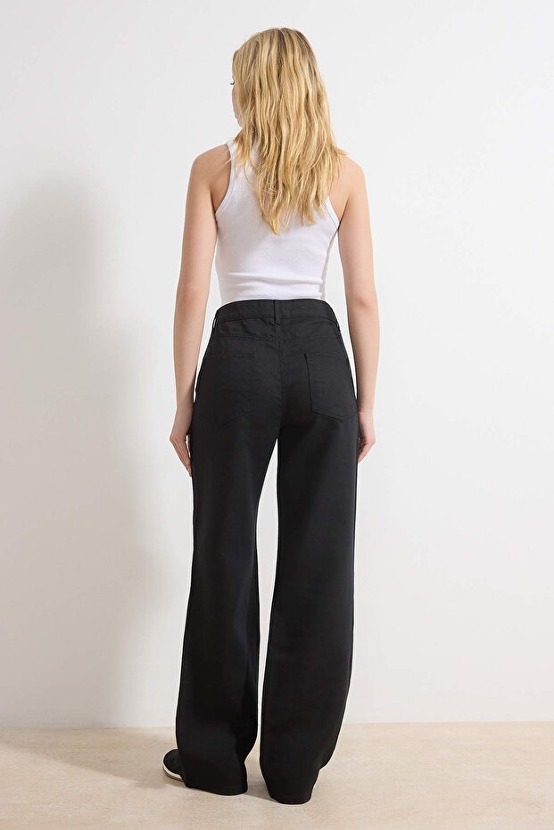 Siyah SOLMAYAN SİYAH Tencel™ Yüksek Bel Uzun Boy Wide Leg Jeans TWOSS26JE00082 - 4